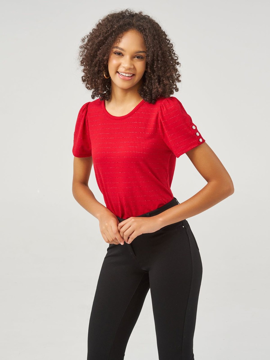 Women 89th + Madison Tops | Puff Sleeve Rib Top