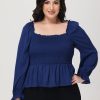 Women 89th + Madison Tops | Smocked Peplum Blouse Medieval Blue