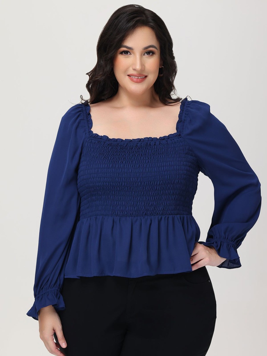 Women 89th + Madison Tops | Smocked Peplum Blouse Medieval Blue