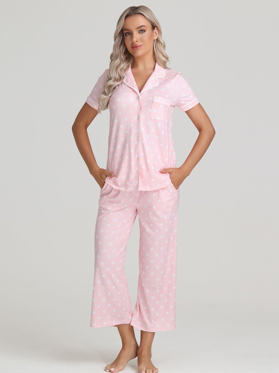 Women 89th + Madison Sleepwear | Polka Dot Pajamas Set Icy Pink Combo