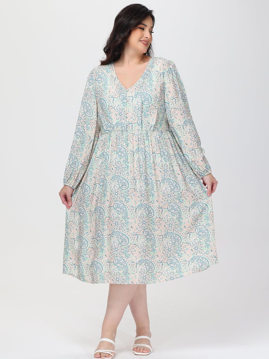 Women 89th + Madison Dresses | Paisley V-Neck Midi Dress Four Color Paisleypaislye