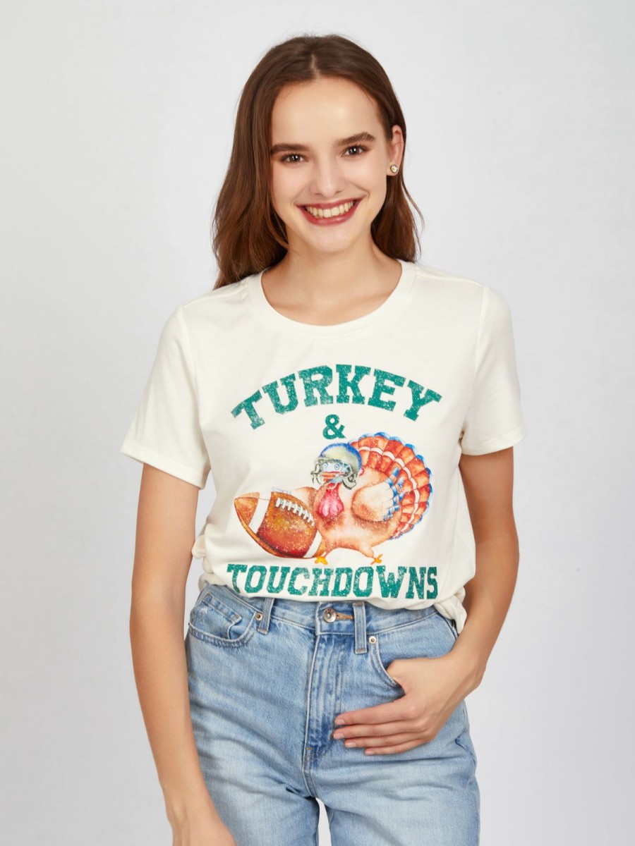 Women 89th + Madison Tops | Turkey & Touchdowns Graphic Tee Lvory