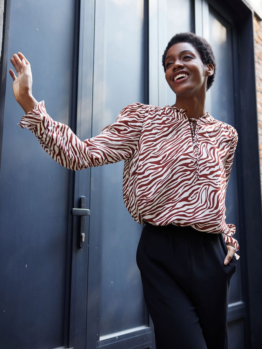 Women 89th + Madison Tops | Zebra Stripe Blouse African Zebra White