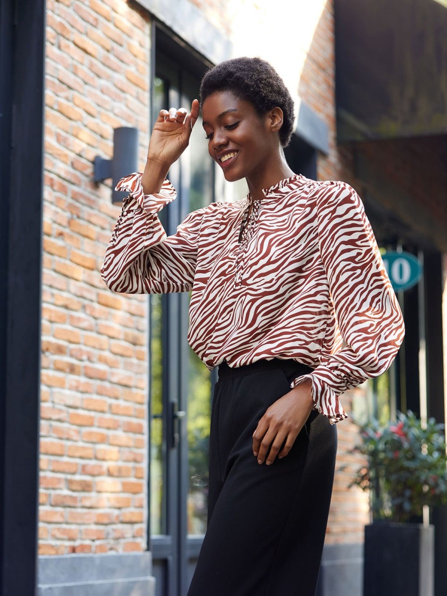 Women 89th + Madison Tops | Zebra Stripe Blouse African Zebra White