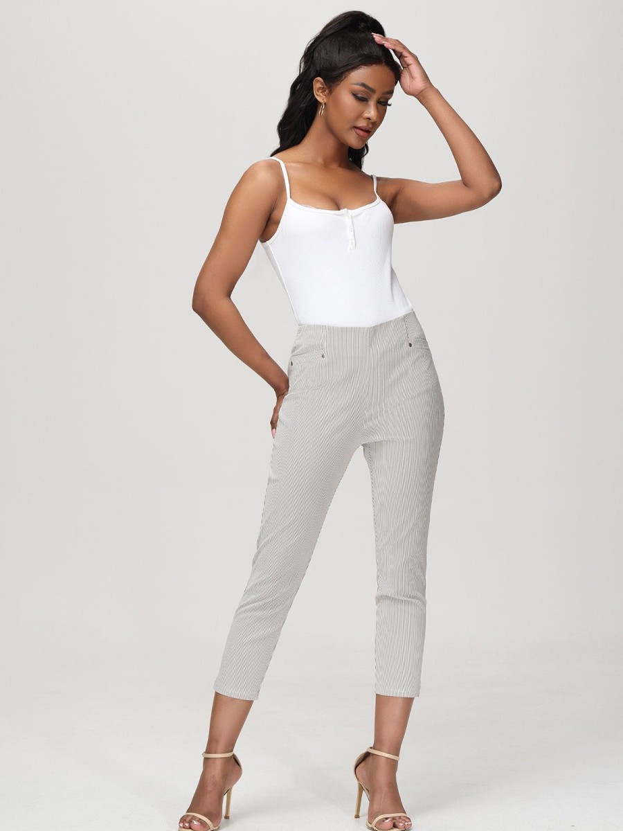 Women 89th + Madison Pants | Stripe Crop Dress Pants Natural/White