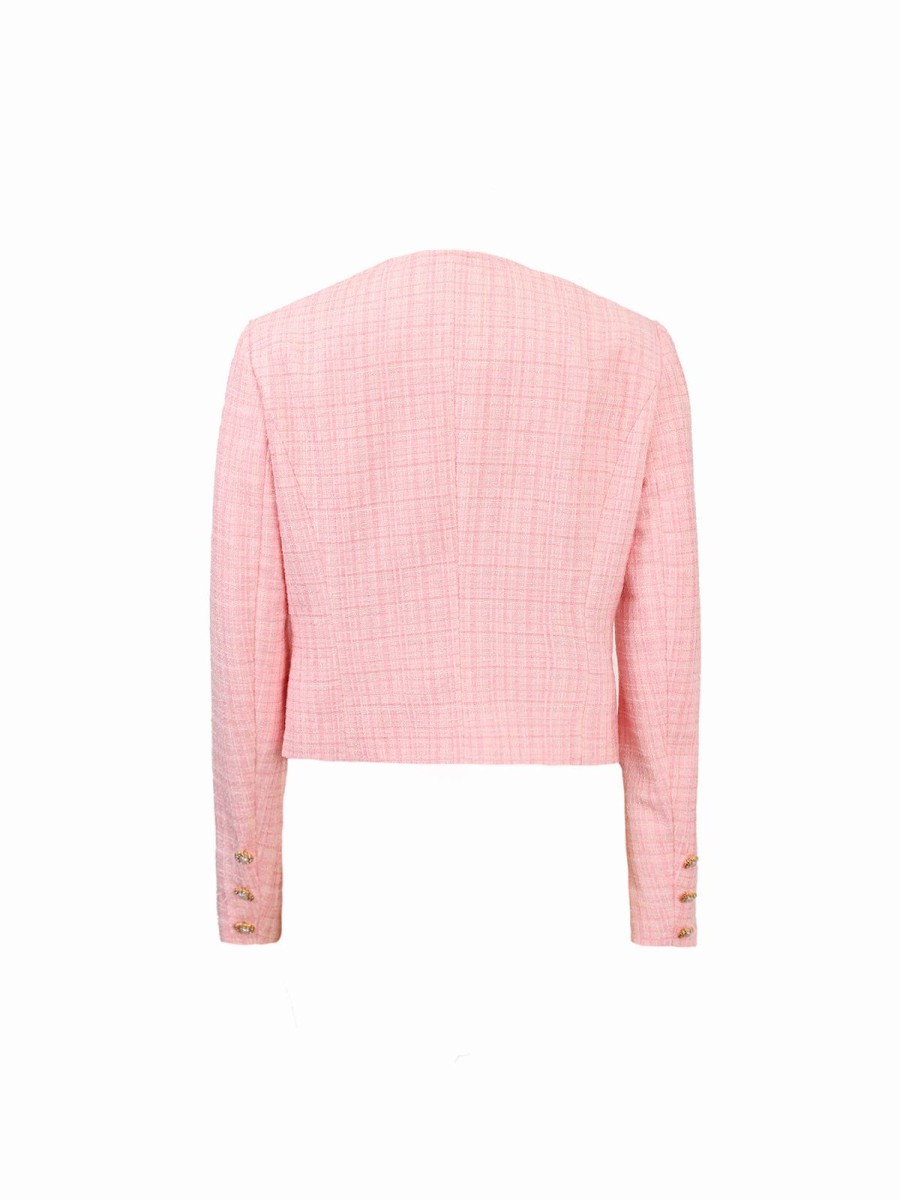 Women 89th + Madison Jackets & Blazers | Faux-Pearl Front Buttons Tweed Jacket Malibu Pink Tweed