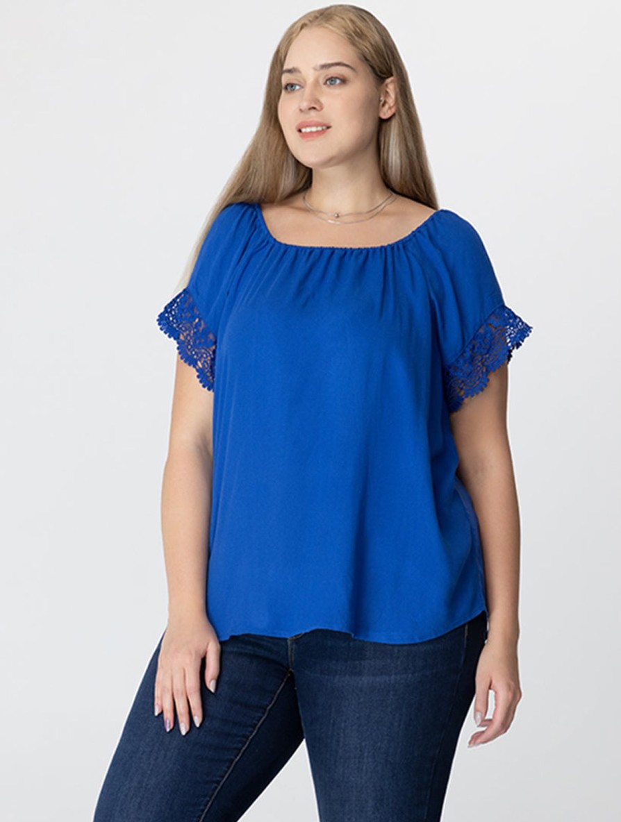 Women 89th + Madison Tops | Lace Trim Short Sleeve Top