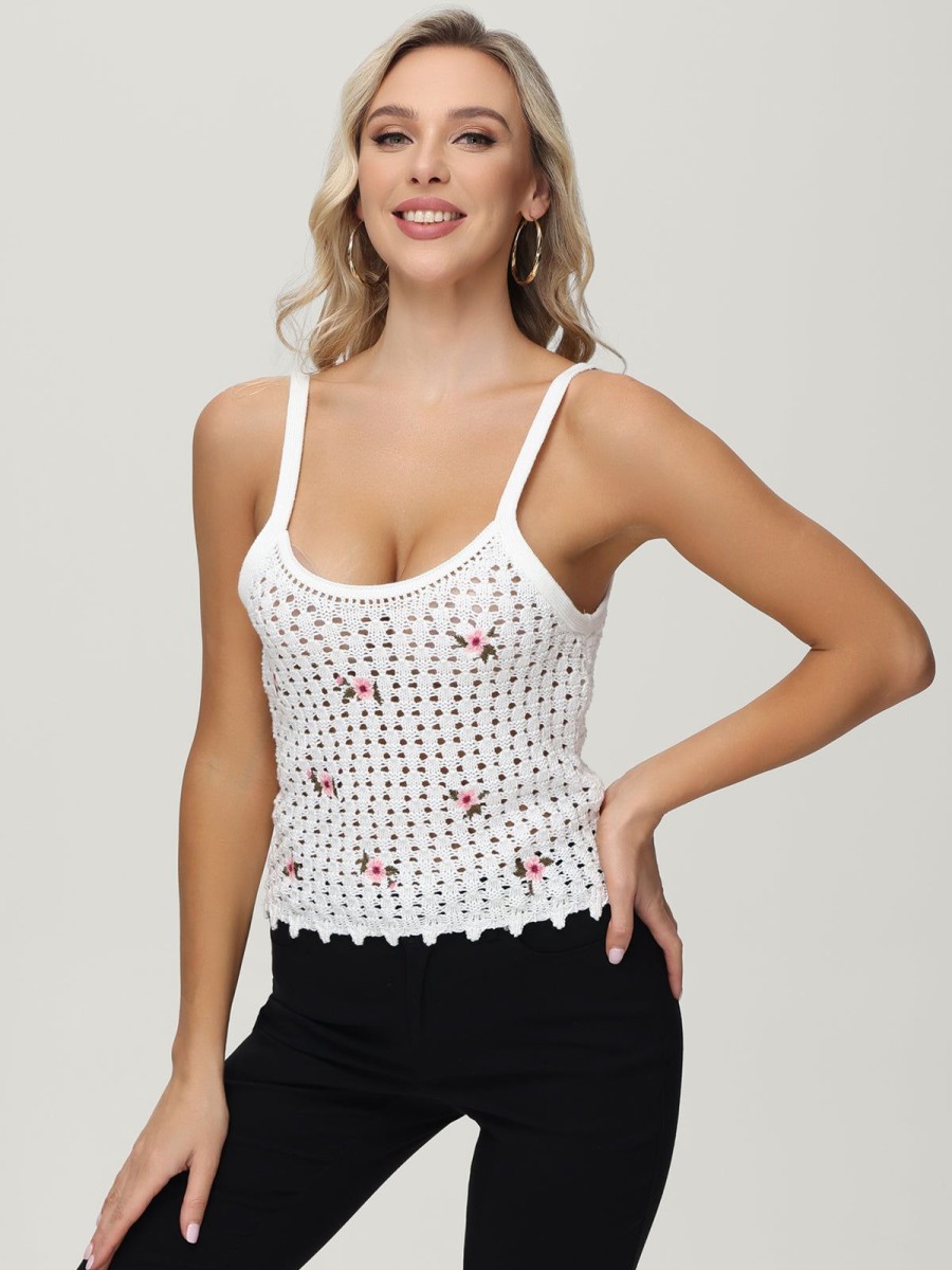 Women 89th + Madison Sweaters & Cardigans | Floral Embroidery Camisole White