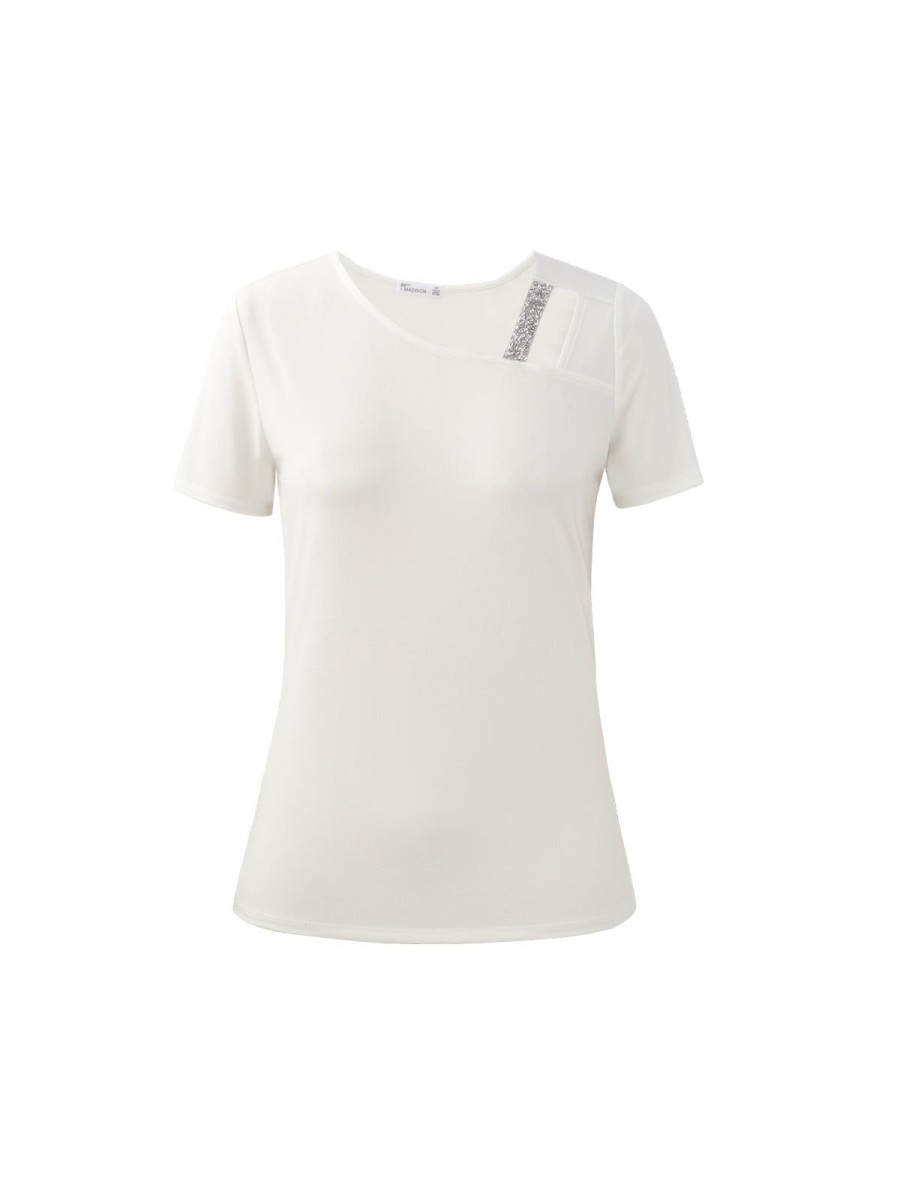 Women 89th + Madison Tops | Asymetrical Crushed Ice Trim Top