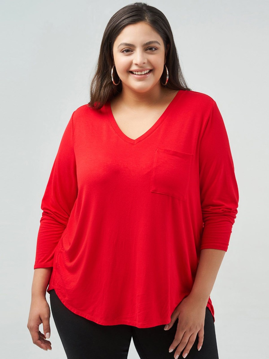 Women 89th + Madison Tops | V-Neck Pocket Front Tee