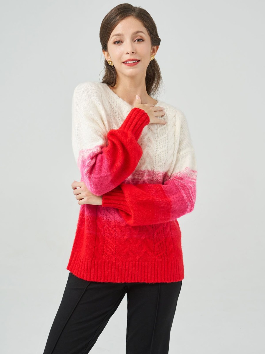 Women 89th + Madison Sweaters & Cardigans | Ombre Crewneck Drop Shoulder Cable Pullover