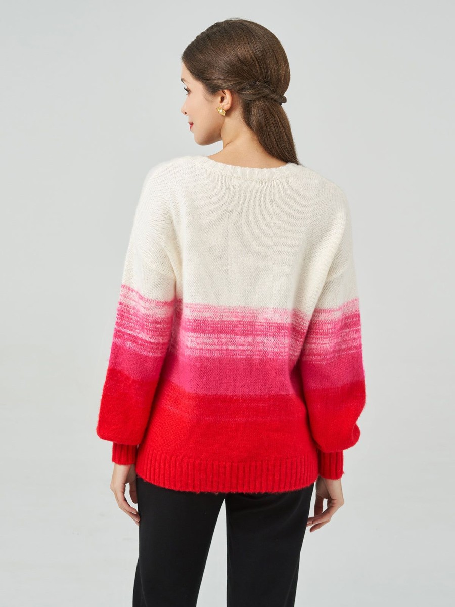 Women 89th + Madison Sweaters & Cardigans | Ombre Crewneck Drop Shoulder Cable Pullover