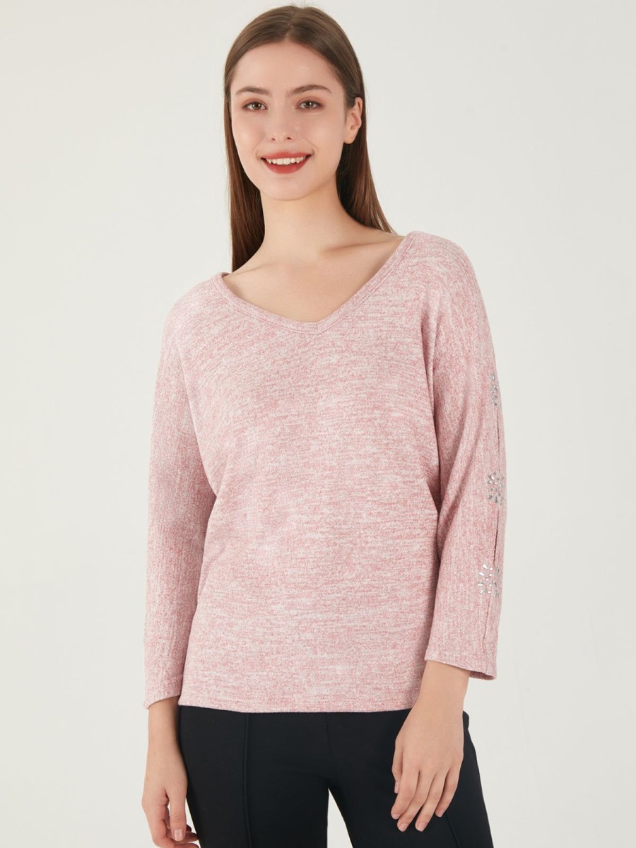 Women 89th + Madison Tops | V-Neck Knit Top Lotus/White Marled