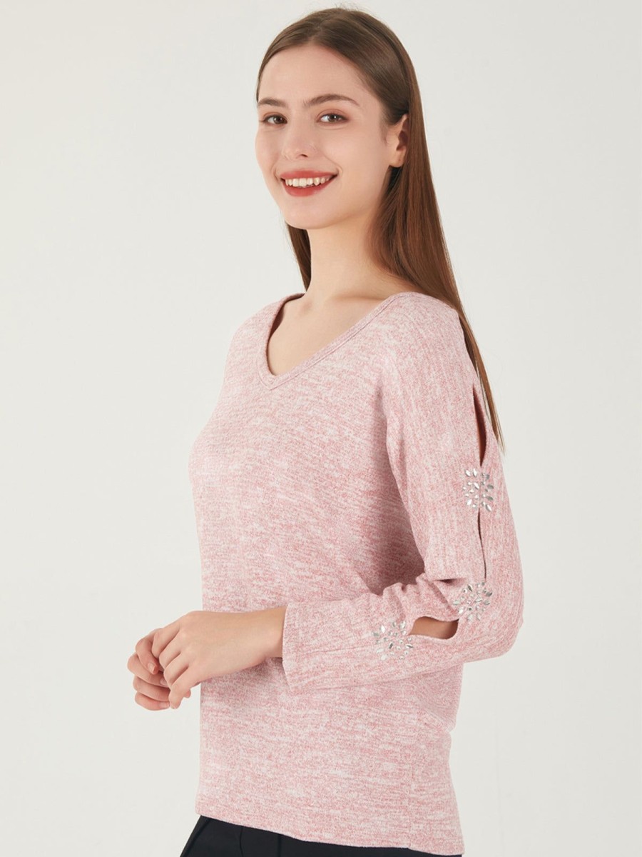 Women 89th + Madison Tops | V-Neck Knit Top Lotus/White Marled