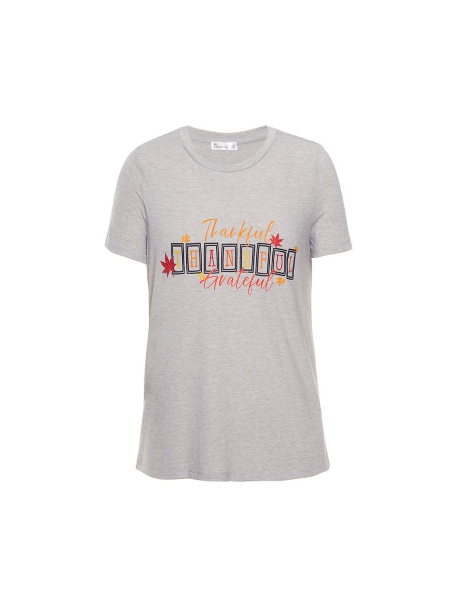 Women 89th + Madison Tops | Thankful Graphic Tee Heather Grey