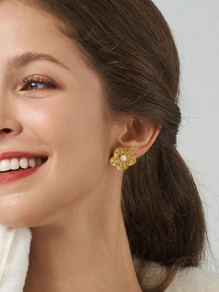 Women 89th + Madison Earrings | Pearl Floral Stud Earring Gold