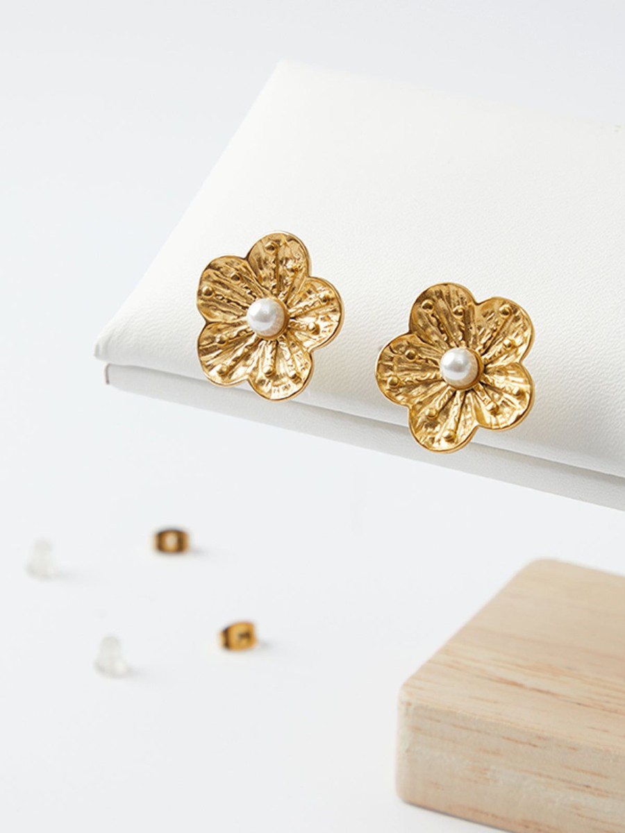 Women 89th + Madison Earrings | Pearl Floral Stud Earring Gold