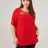 Women 89th + Madison Tops | Mesh Inset Pearl Button Top