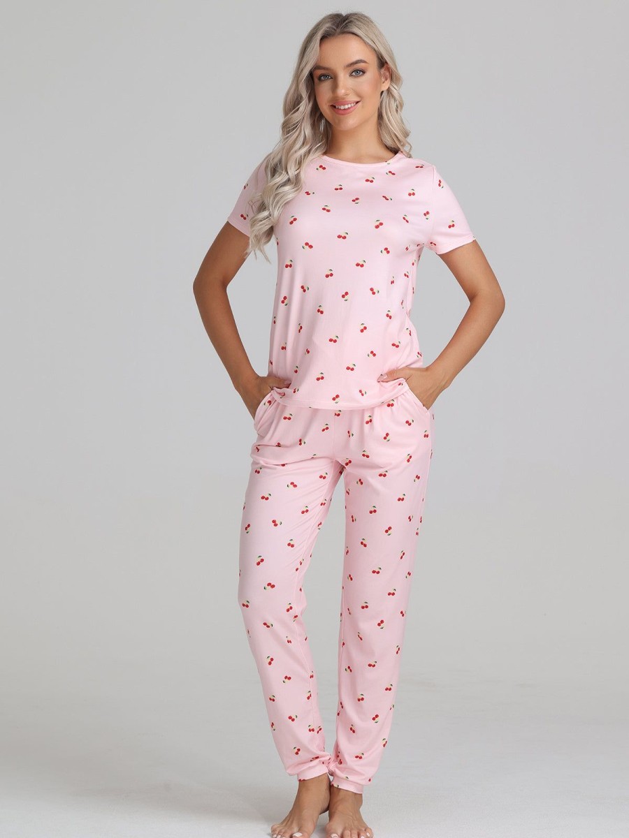 Women 89th + Madison Sleepwear | Cherry Print Pajamas Set Icy Pink Combo