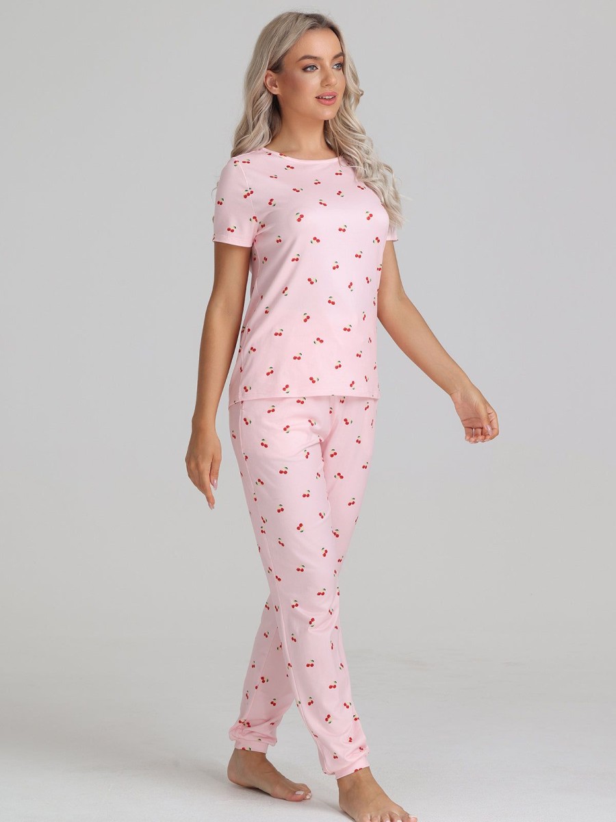 Women 89th + Madison Sleepwear | Cherry Print Pajamas Set Icy Pink Combo