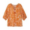 Women 89th + Madison Tops | Tassel Ties With A Seven-Point Sleeve Printed Top Orange Ochre Combo