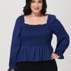 Women 89th + Madison Tops | Smocked Peplum Blouse Medieval Blue