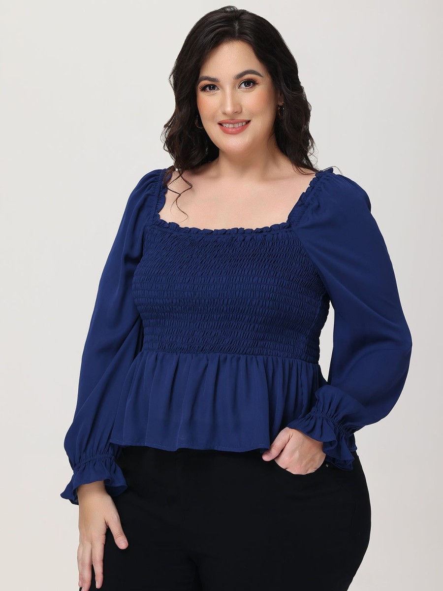 Women 89th + Madison Tops | Smocked Peplum Blouse Medieval Blue