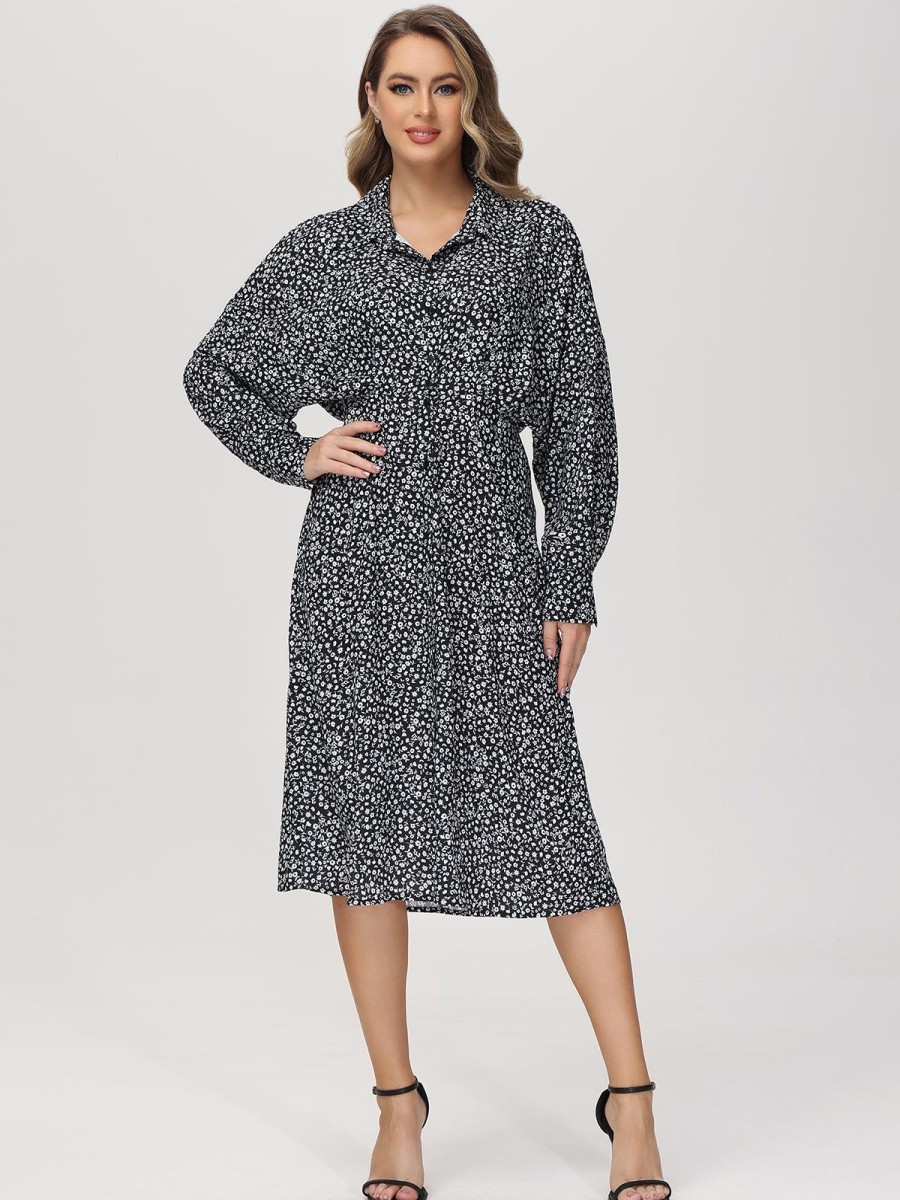 Women 89th + Madison Dresses | Floral Shirt Dress Small Gift Black