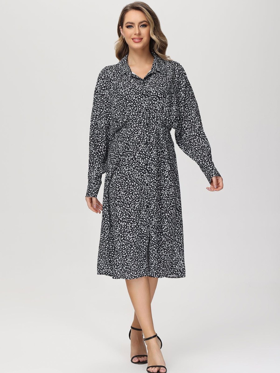 Women 89th + Madison Dresses | Floral Shirt Dress Small Gift Black