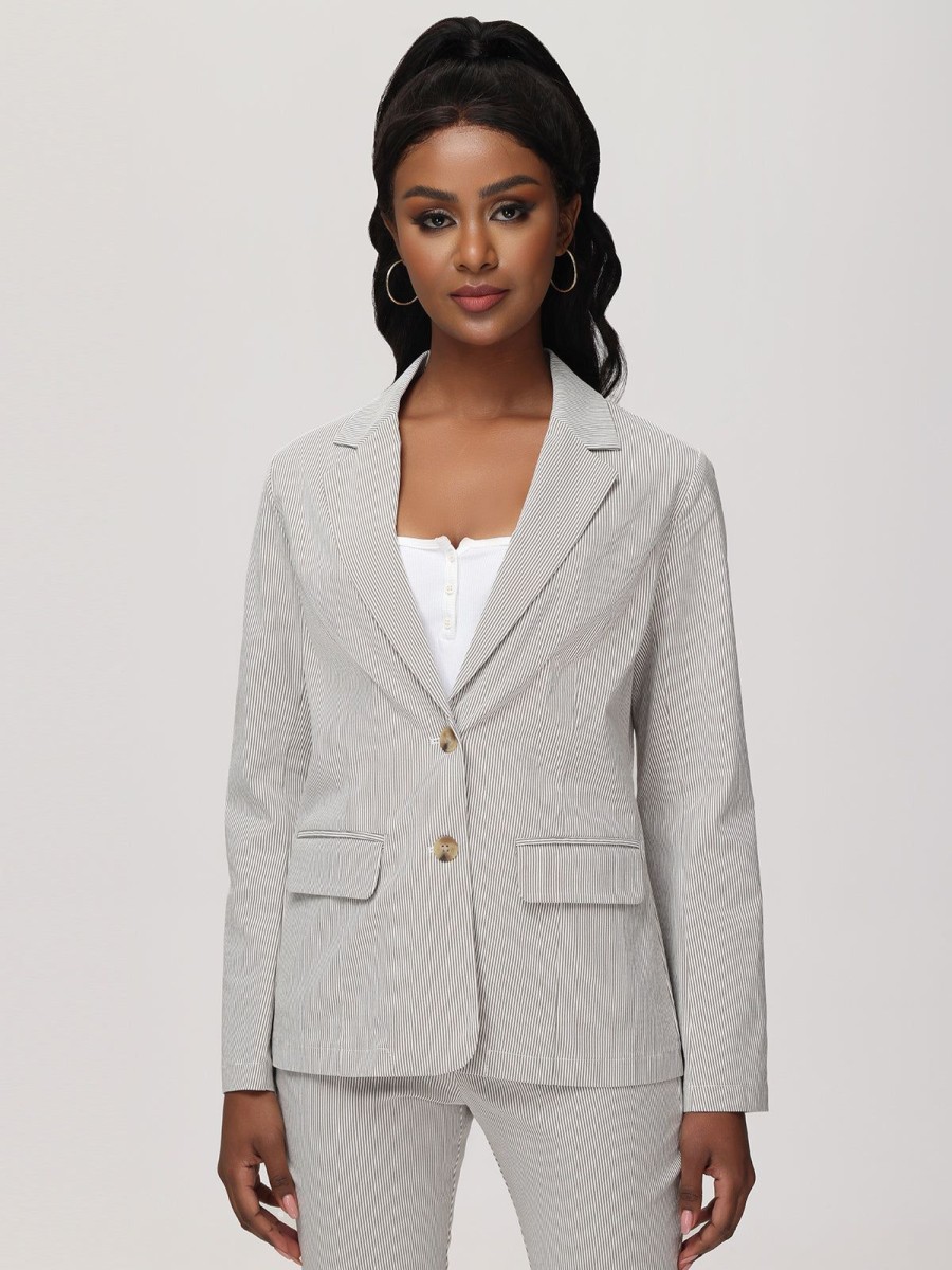 Women 89th + Madison Jackets & Blazers | Stripe Blazer Neutral/White