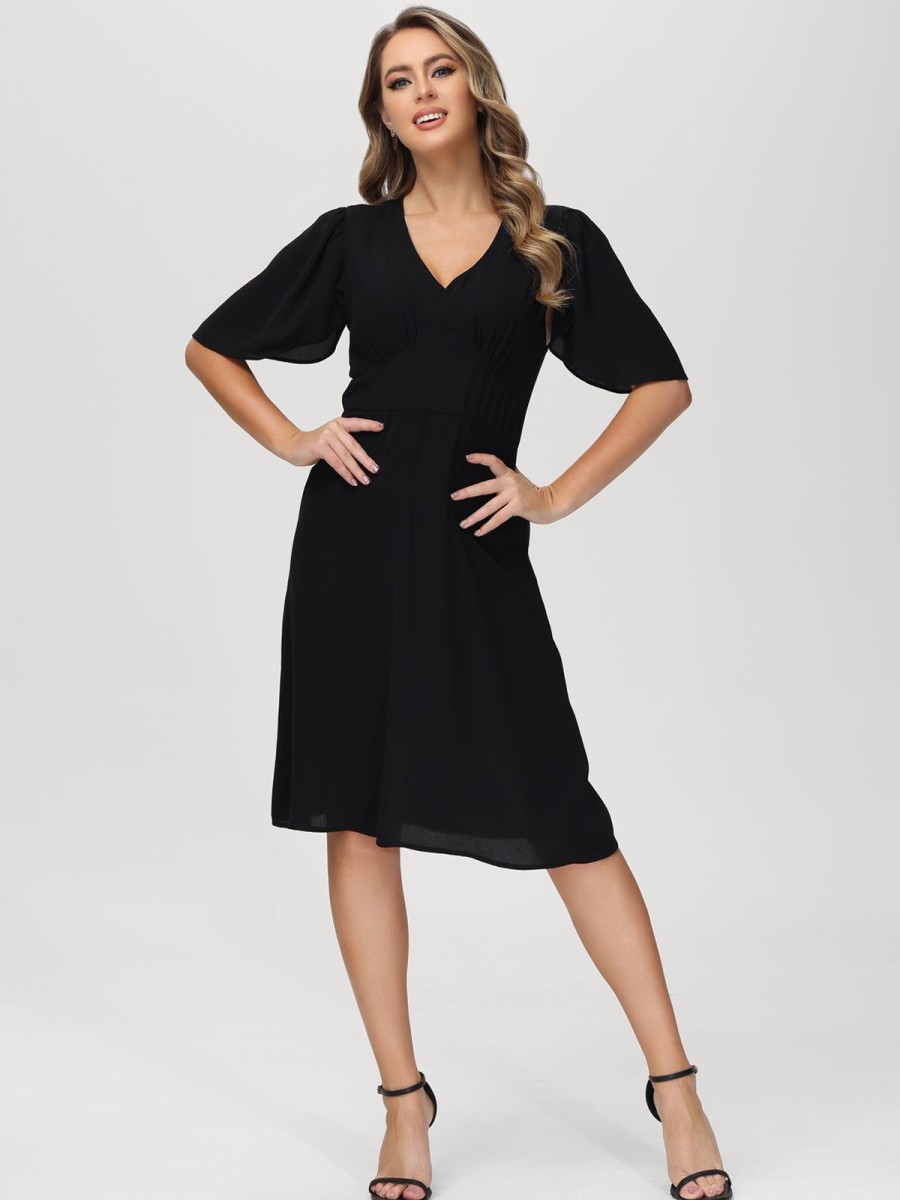 Women 89th + Madison Dresses | Flutter Sleeve Dress Black Beauty