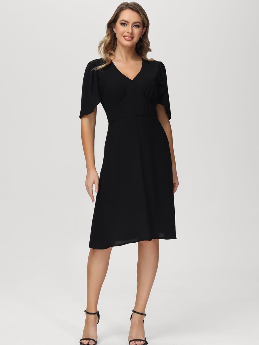 Women 89th + Madison Dresses | Flutter Sleeve Dress Black Beauty