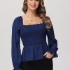 Women 89th + Madison Tops | Smocked Peplum Blouse Medieval Blue