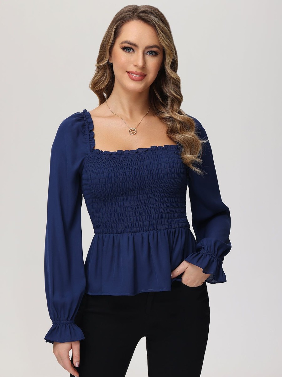 Women 89th + Madison Tops | Smocked Peplum Blouse Medieval Blue