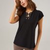 Women 89th + Madison Tops | Lattice Neck Puff Sleeve Top