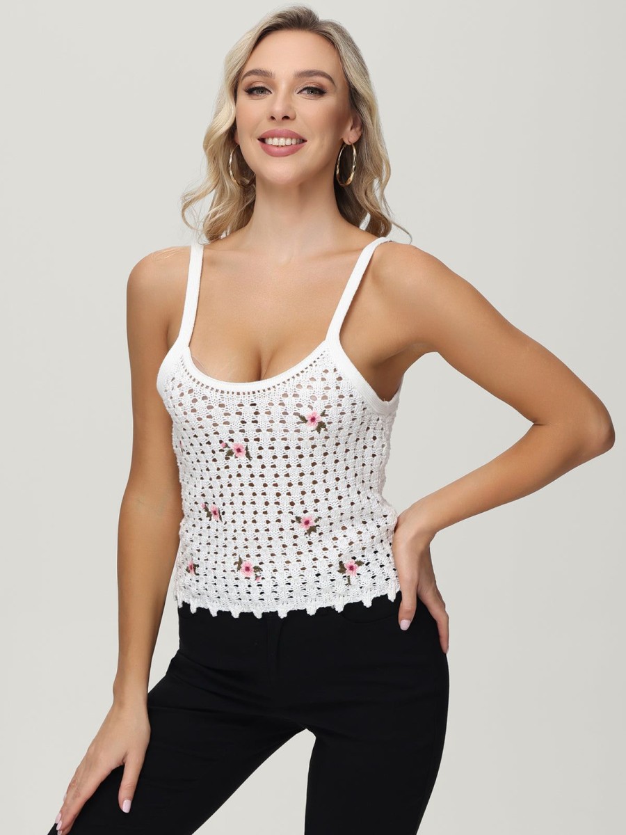 Women 89th + Madison Tops | Floral Embroidery Camisole White