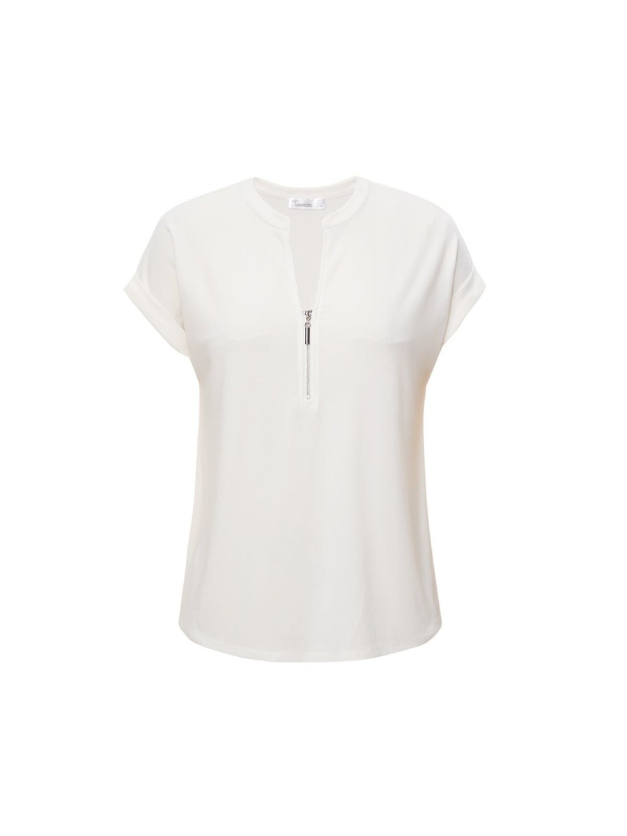 Women 89th + Madison Tops | Zipper Neck Short Sleeve Top Blouse