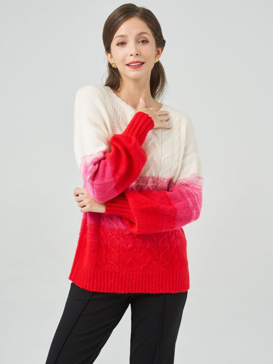 Women 89th + Madison Tops | Ombre Crewneck Drop Shoulder Cable Pullover