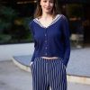 Women 89th + Madison Sweaters & Cardigans | Sailor Collar Cardigan Medieval Blue Combo