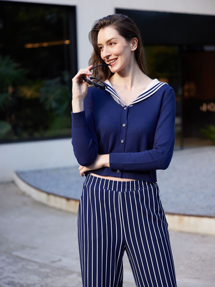 Women 89th + Madison Sweaters & Cardigans | Sailor Collar Cardigan Medieval Blue Combo