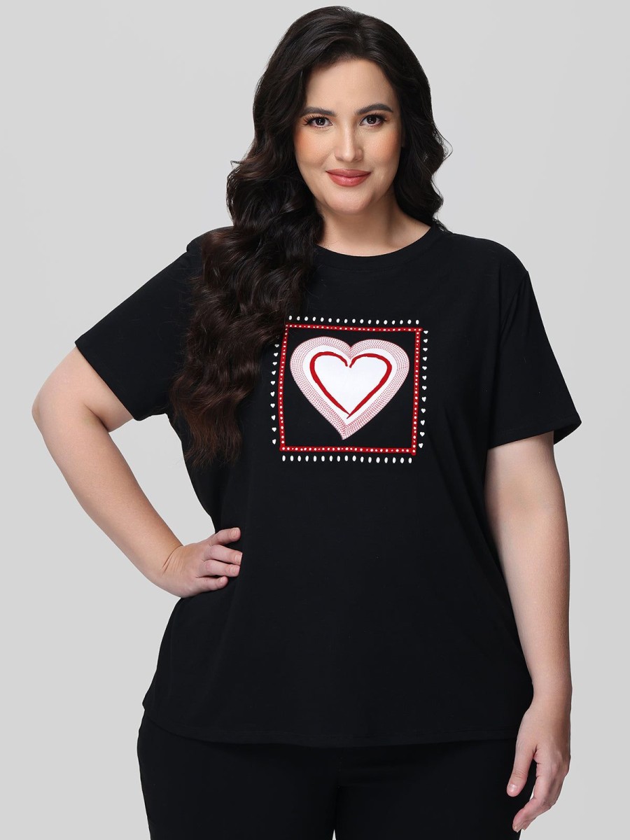 Women 89th + Madison Tops | Heart Graphic Tee Jet Black