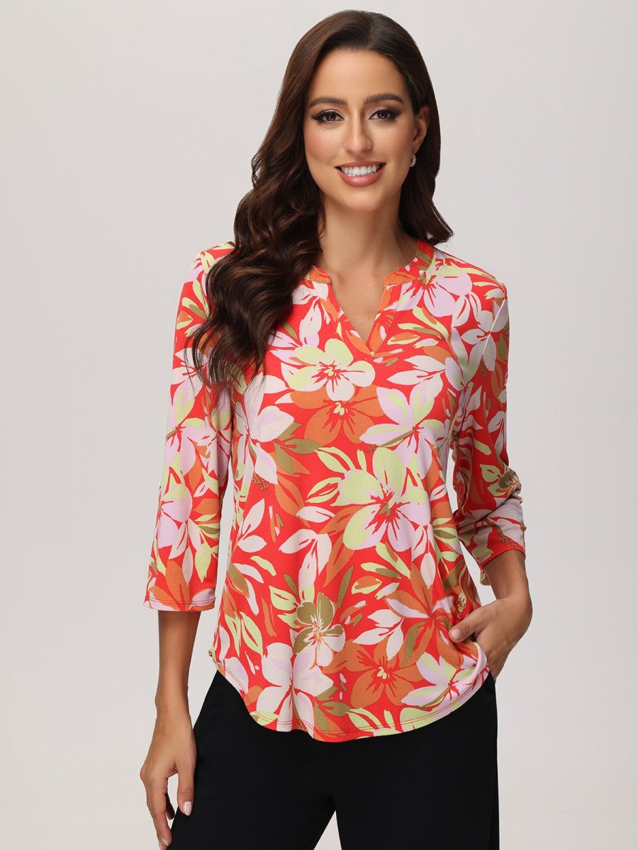 Women 89th + Madison Tops | Floral Notch Neck Blouse