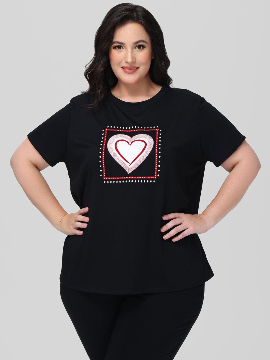 Women 89th + Madison Tops | Heart Graphic Tee Jet Black