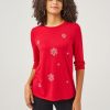 Women 89th + Madison Tops | Rhinestone Snowflake Embellished Tee Racing Red