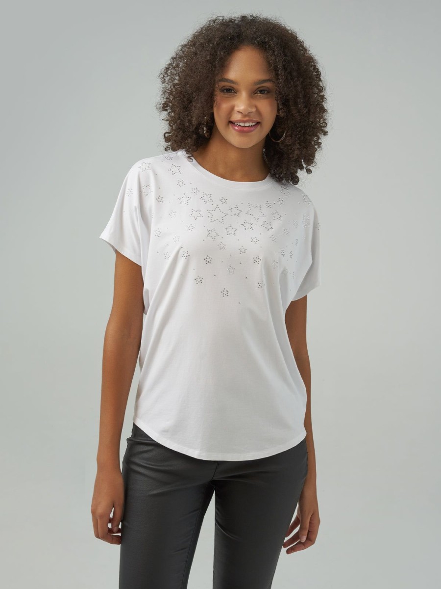 Women 89th + Madison Tops | Rhinestone Star Embellished Tee Cloud Dancer