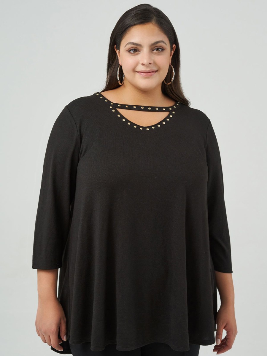 Women 89th + Madison Tops | Pearl Embellished Crewneck Top Black Beauty