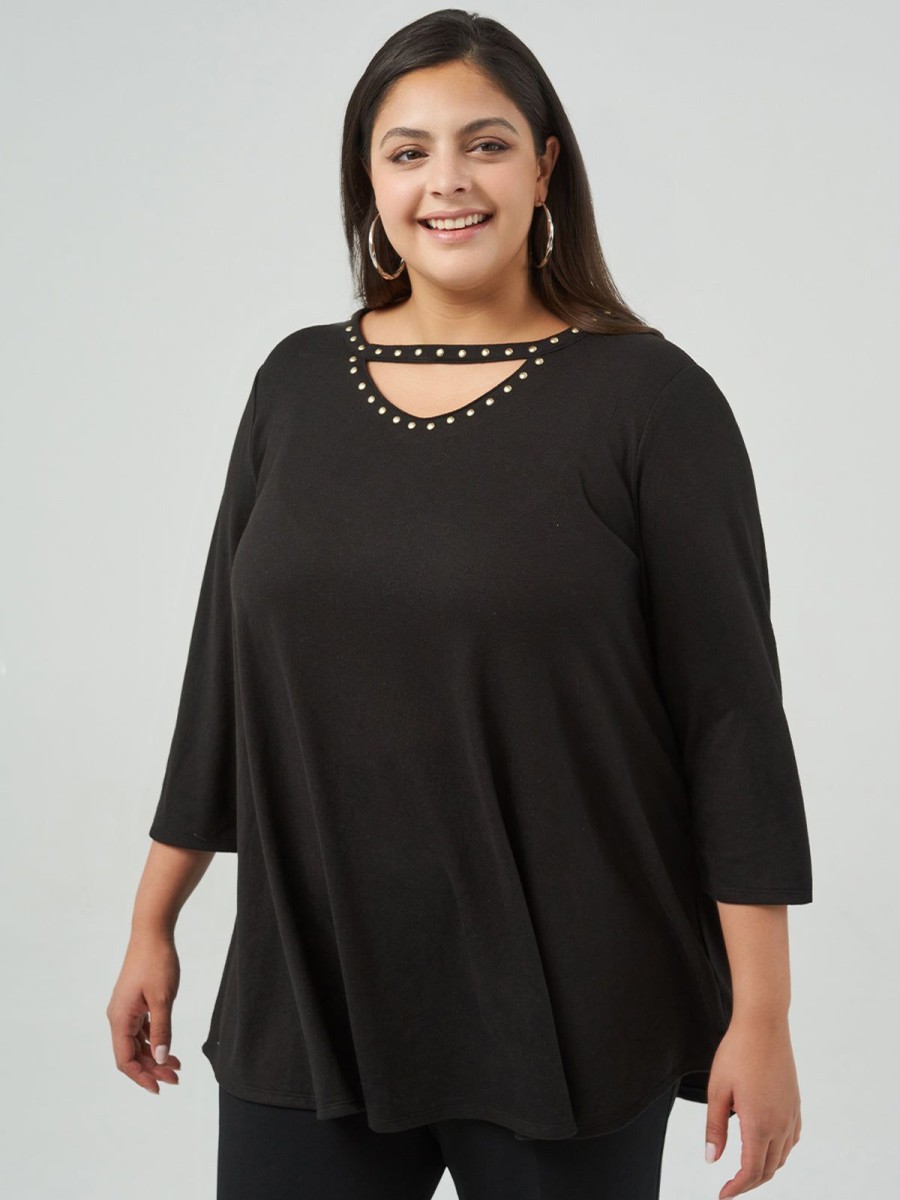 Women 89th + Madison Tops | Pearl Embellished Crewneck Top Black Beauty