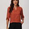 Women 89th + Madison Tops | Dot Print Notch Neck Blouse Retro Polkadot Spicy Red