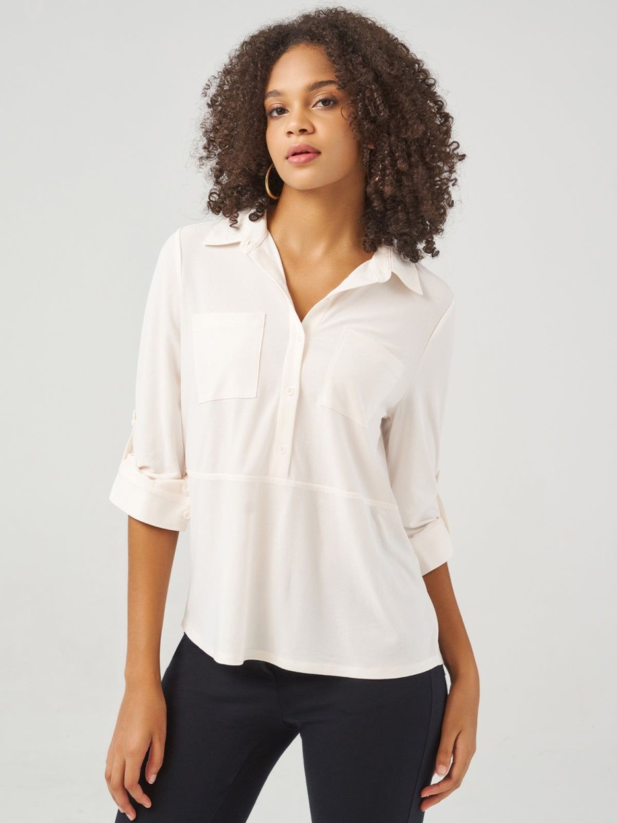 Women 89th + Madison Tops | 3/4 Sleeve Popover Blouse Cloud Dancer