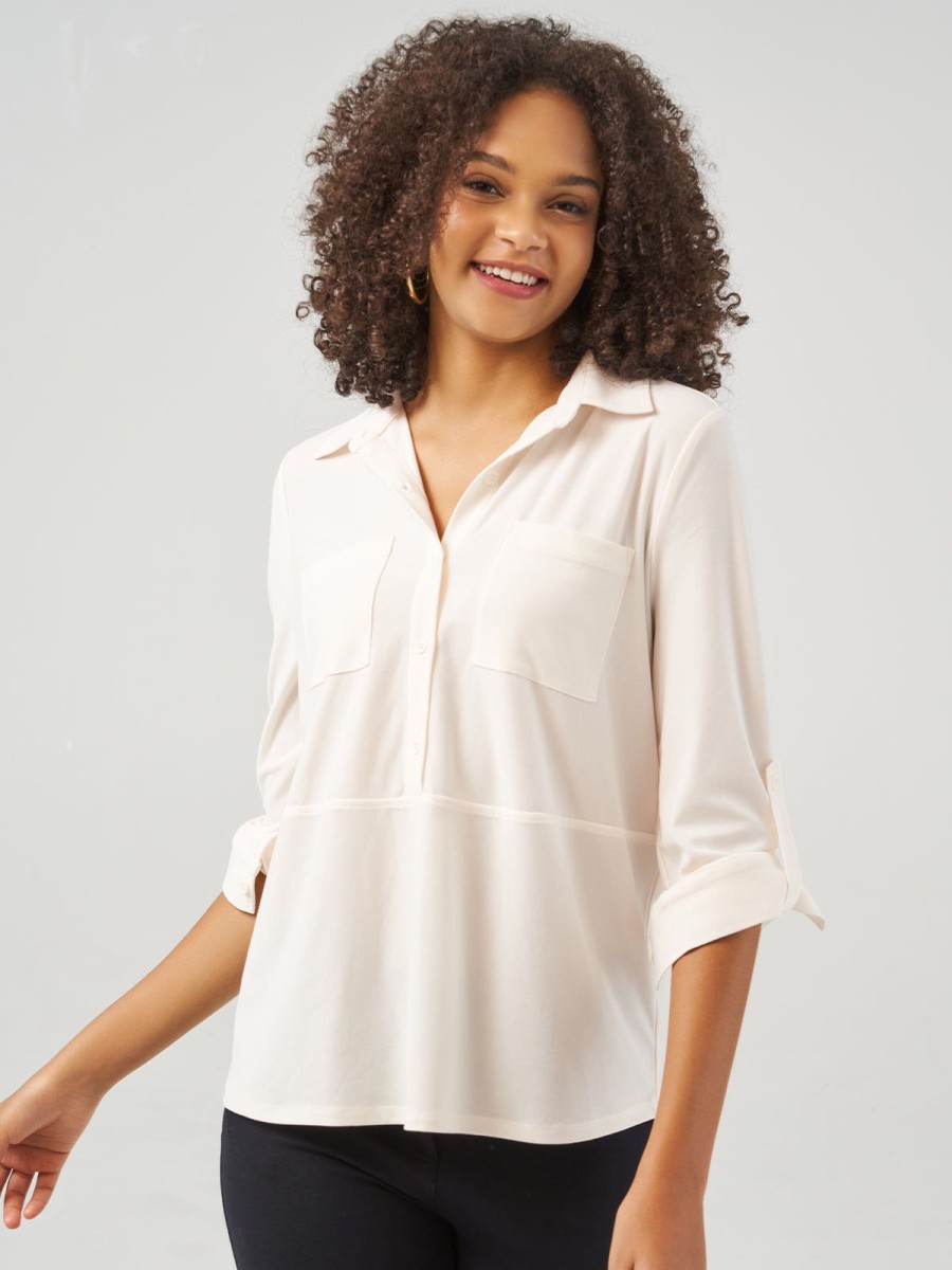 Women 89th + Madison Tops | 3/4 Sleeve Popover Blouse Cloud Dancer